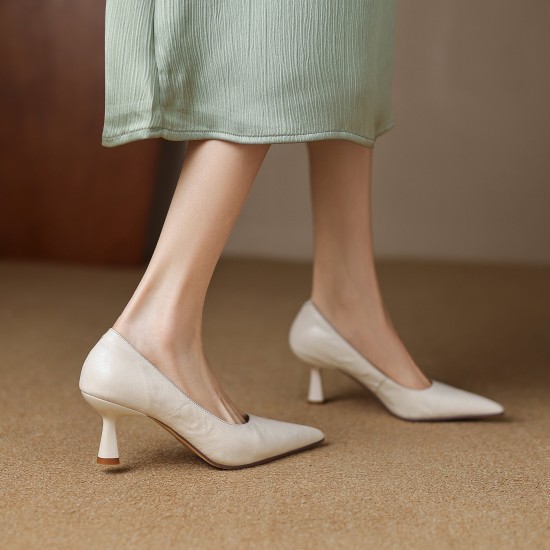 Womens Handmade Sheepskin Pointed Toe Kitten Heel Pumps Womens Handmade Sheepskin Pointed Toe Kitten Heel Pumps