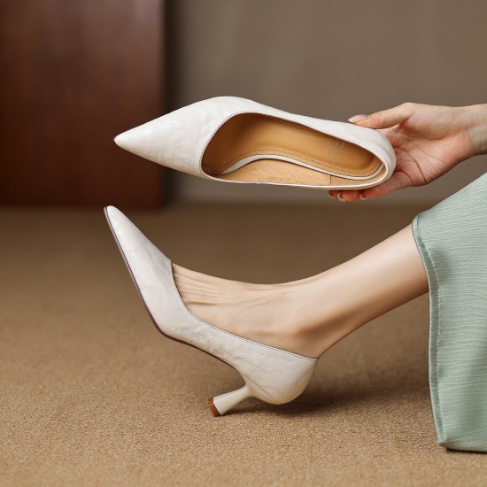 Womens Handmade Sheepskin Pointed Toe Kitten Heel Pumps Womens Handmade Sheepskin Pointed Toe Kitten Heel Pumps