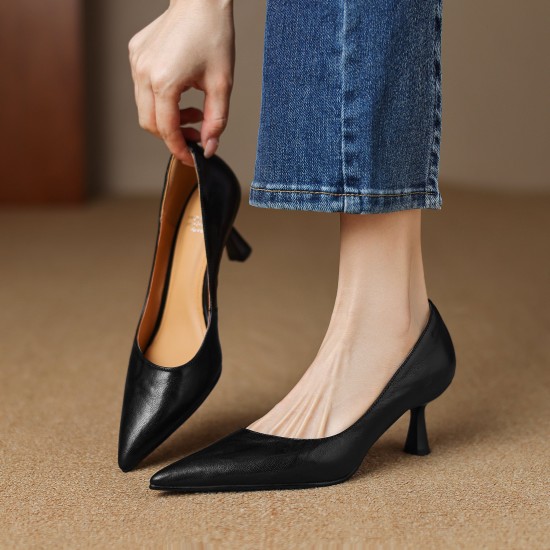 Womens Handmade Sheepskin Pointed Toe Kitten Heel Pumps Womens Handmade Sheepskin Pointed Toe Kitten Heel Pumps