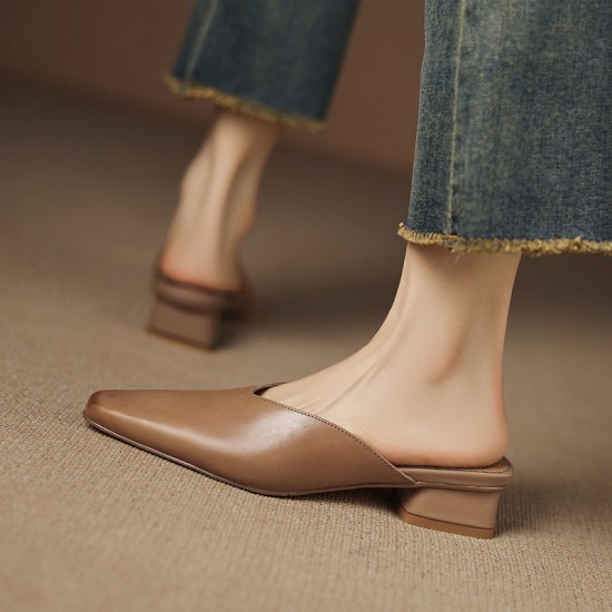 Women's Handmade Leather V-cut Flat Comfort Mule Shoes Women's Handmade Leather V-cut Flat Comfort Mule Shoes