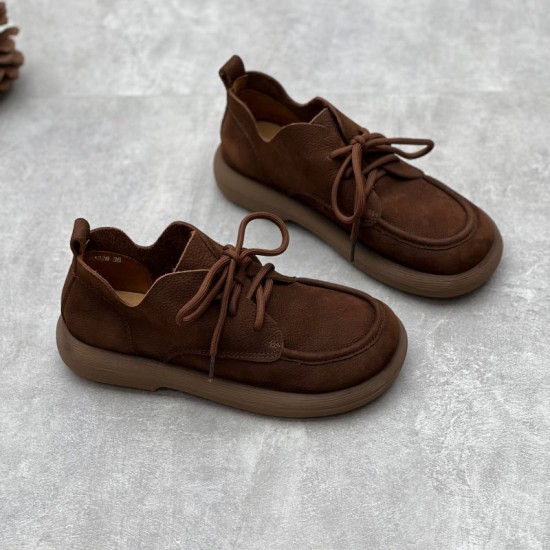 Handmade Womens Lace-up Leather Oxford Flat Shoes Handmade Womens Lace-up Leather Oxford Flat Shoes