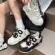 Womens Leather Cute Platform Panda Lace Up Sneakers Womens Leather Cute Platform Panda Lace Up Sneakers