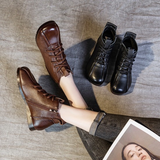 Womens Ankle Boots Flat Soft Sole Comfortable Zipper Lace Up Shoes Womens Ankle Boots Flat Soft Sole Comfortable Zipper Lace Up Shoes