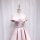 Pink Pleated Satin Homecoming Dress With Off Shoulder Pink Pleated Satin Homecoming Dress With Off Shoulder