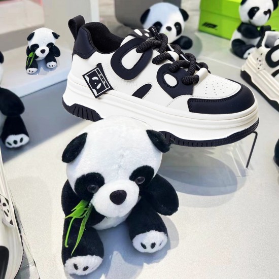 Womens Leather Cute Platform Panda Lace Up Sneakers Womens Leather Cute Platform Panda Lace Up Sneakers