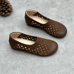 Women's Hollow Out Summer Flat Handmade Cow Leather Sandals