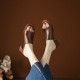Women's Cowhide Chunky Heel Open Toe Heels Sandals Slippers Women's Cowhide Chunky Heel Open Toe Heels Sandals Slippers