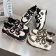 Womens Leather Cute Platform Panda Lace Up Sneakers Womens Leather Cute Platform Panda Lace Up Sneakers