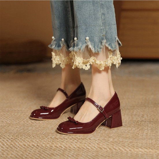 Womens Patent Leather Elegant Bow Mary Jane High Heels Womens Patent Leather Elegant Bow Mary Jane High Heels