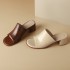 Women's Cowhide Chunky Heel Open Toe Heels Sandals Slippers