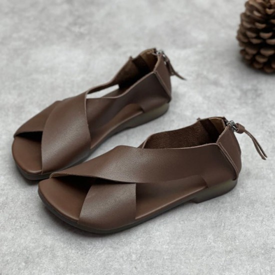 Summer Handmade Leather Cross-Strap Sandals for Women Shoes Summer Handmade Leather Cross-Strap Sandals for Women Shoes
