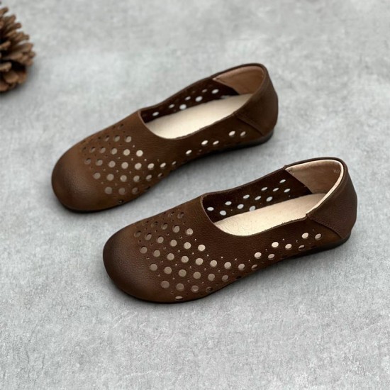Women's Hollow Out Summer Flat Handmade Cow Leather Sandals Women's Hollow Out Summer Flat Handmade Cow Leather Sandals