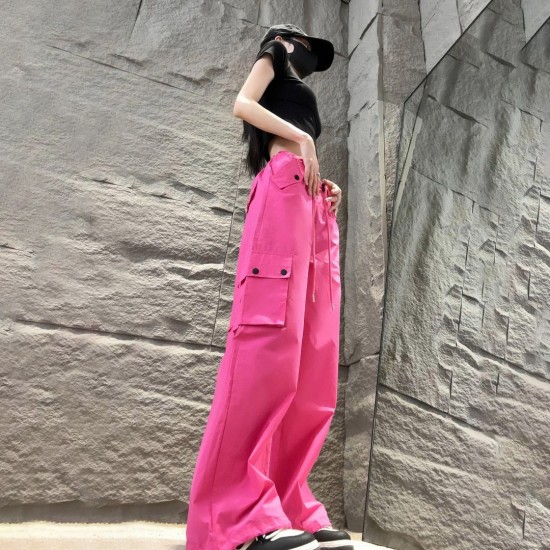 Women Spring Summer Drawstring High Waist Wide Leg Loose Multi-pockets Pant Women Spring Summer Drawstring High Waist Wide Leg Loose Multi-pockets Pant