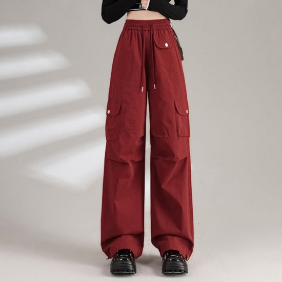 Womens Cotton Drawstring Waist Wide Leg Cargo Pants Womens Cotton Drawstring Waist Wide Leg Cargo Pants