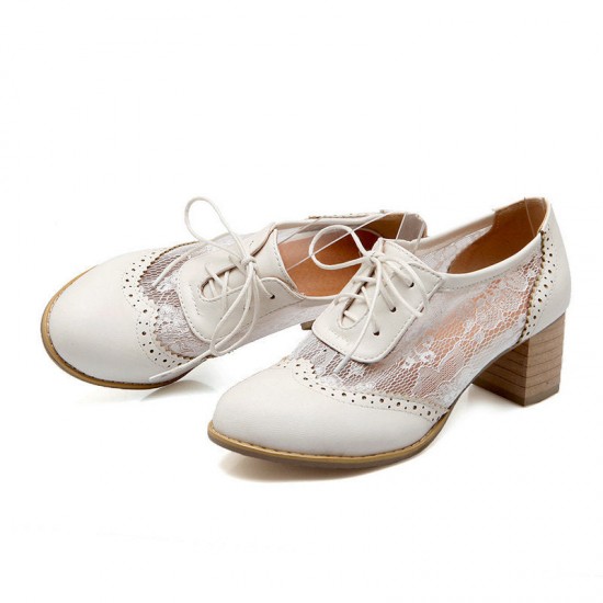 Lace-up Chunky Heel Elegant Vintage Lace Splicing Heels Wedding Shoes Lace-up Chunky Heel Elegant Vintage Lace Splicing Heels Wedding Shoes