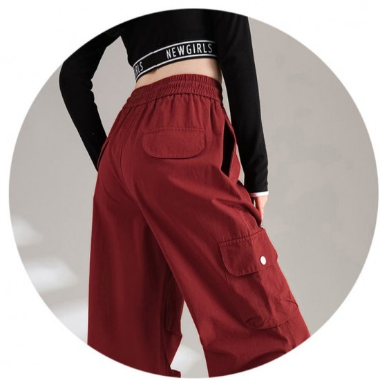 Womens Cotton Drawstring Waist Wide Leg Cargo Pants Womens Cotton Drawstring Waist Wide Leg Cargo Pants