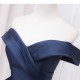 Navy Pleated Satin Homecoming Dress With Off Shoulder Navy Pleated Satin Homecoming Dress With Off Shoulder