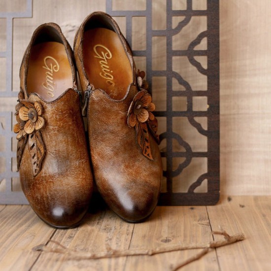 Womens Genuine Leather Heeled Boots Boho Vintage Shoes Womens Genuine Leather Heeled Boots Boho Vintage Shoes