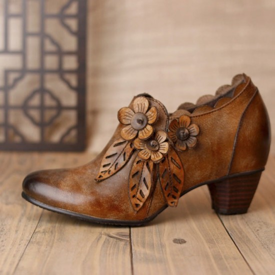 Womens Genuine Leather Heeled Boots Boho Vintage Shoes Womens Genuine Leather Heeled Boots Boho Vintage Shoes