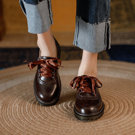 British Preppy Style Retro Lace-up Loafers Women's Shoes British Preppy Style Retro Lace-up Loafers Women's Shoes