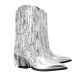 Womens Metallic Sequin Fringed Zipper Pointy Chunky Heeled Western Cowgirl Ankle Boots Womens Metallic Sequin Fringed Zipper Pointy Chunky Heeled Western Cowgirl Ankle Boots