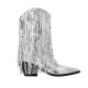 Womens Metallic Sequin Fringed Zipper Pointy Chunky Heeled Western Cowgirl Ankle Boots Womens Metallic Sequin Fringed Zipper Pointy Chunky Heeled Western Cowgirl Ankle Boots
