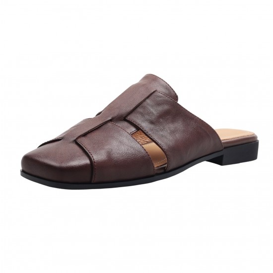 Women's Handmade Leather Closed Toe Casual Hollow Out Flat Mules Sandals Women's Handmade Leather Closed Toe Casual Hollow Out Flat Mules Sandals