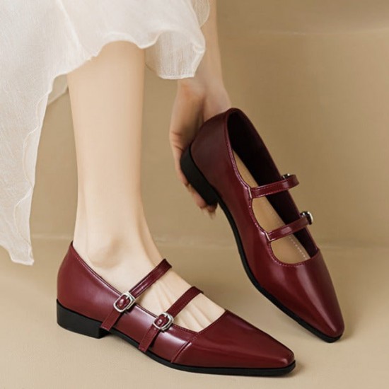 Closed Pointed Toe Strappy Pumps With Low Chunky Heels Closed Pointed Toe Strappy Pumps With Low Chunky Heels