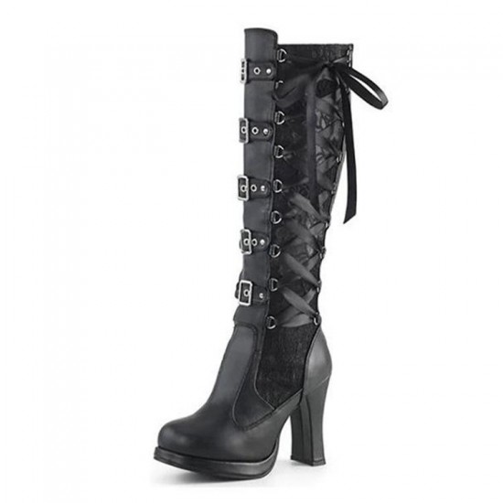 Black Gothic Heeled Boots with Buckle Black Gothic Heeled Boots with Buckle