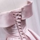 Pink Pleated Satin Homecoming Dress With Off Shoulder Pink Pleated Satin Homecoming Dress With Off Shoulder