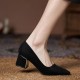 Women Suede Pump Block Heel Pointed Toe Mid Heels Women Suede Pump Block Heel Pointed Toe Mid Heels