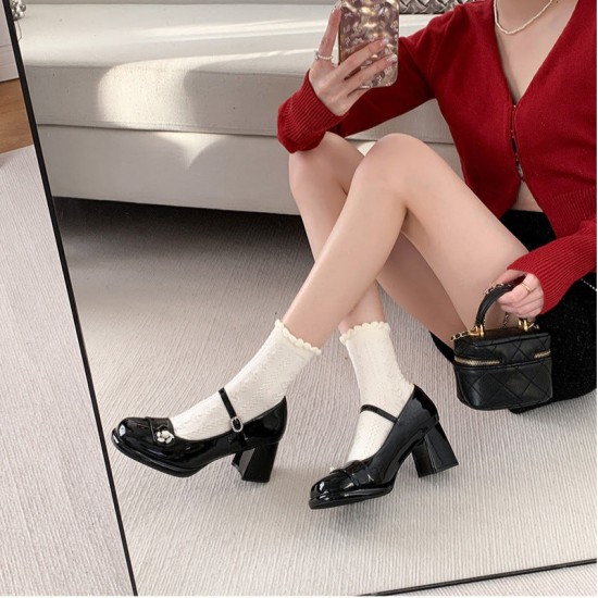 Patent Leather Pearl Rhinestone Embellished High Heeled Mary Jane Women's Shoes Patent Leather Pearl Rhinestone Embellished High Heeled Mary Jane Women's Shoes