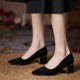 Women Suede Pump Block Heel Pointed Toe Mid Heels Women Suede Pump Block Heel Pointed Toe Mid Heels