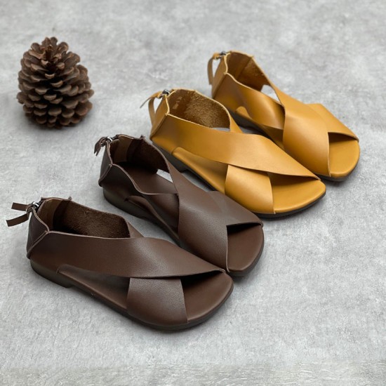 Summer Handmade Leather Cross-Strap Sandals for Women Shoes Summer Handmade Leather Cross-Strap Sandals for Women Shoes