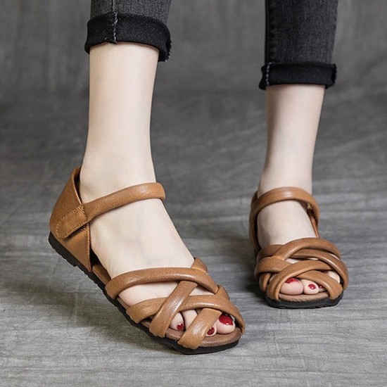 Soft Leather Womens Sandals Summer Gladiator Flats Soft Leather Womens Sandals Summer Gladiator Flats