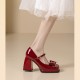 Patent leather Rhinestone Bow Decoration Square Toe Chunky Heel Women's Shoes Patent leather Rhinestone Bow Decoration Square Toe Chunky Heel Women's Shoes