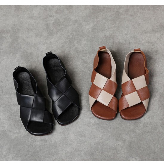 Women's Handmade Leather Open Toe Slip-On Flat Sandals Women's Handmade Leather Open Toe Slip-On Flat Sandals