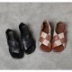 Women's Handmade Leather Open Toe Slip-On Flat Sandals Women's Handmade Leather Open Toe Slip-On Flat Sandals