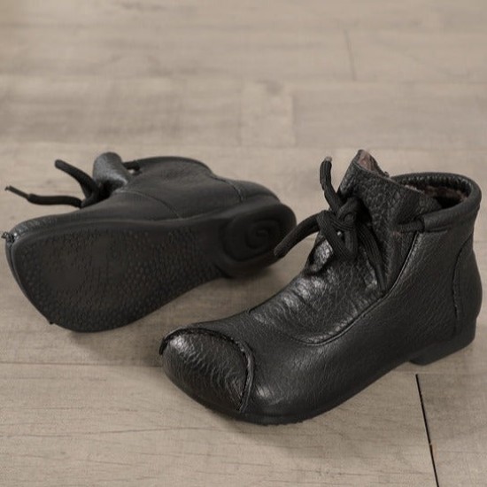 Women's Vintage Ankle Boots Round Head Flat Leather Boots Women's Vintage Ankle Boots Round Head Flat Leather Boots