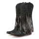 Womens Fringe Denim Western Cowboy Short Boots Womens Fringe Denim Western Cowboy Short Boots