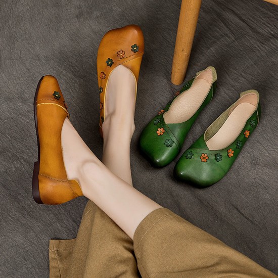 Womens Handmade Bohemian Floral Cowhide Leather Flats Womens Handmade Bohemian Floral Cowhide Leather Flats