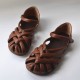 Women's Leather Hand-Woven Velcro Flat Sandals Women's Leather Hand-Woven Velcro Flat Sandals