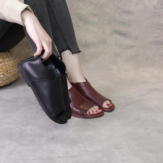 Women's Handmade Leather Open Toe Slip-On Comfort Sandals Women's Handmade Leather Open Toe Slip-On Comfort Sandals