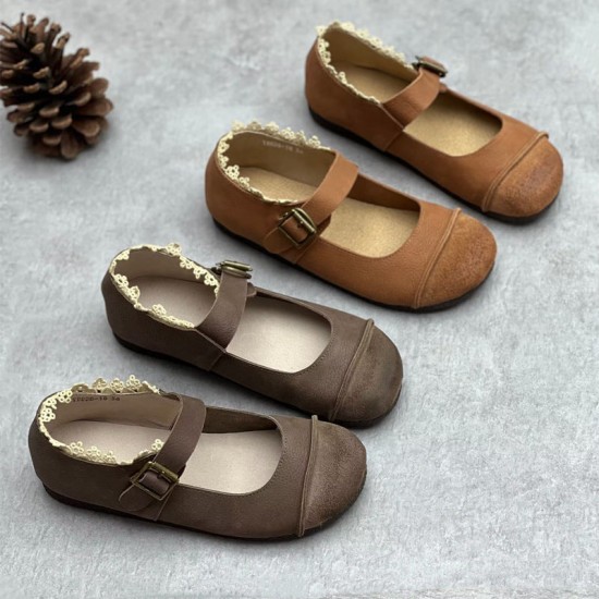 Womens Lace Patchwork Leather Soft Mori Style Buckle Flats Mary Jane Shoes Womens Lace Patchwork Leather Soft Mori Style Buckle Flats Mary Jane Shoes