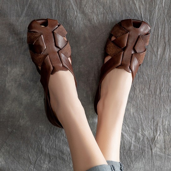 Women's Handmade Leather Retro Weaving Round Toe Summer Flat Sandals Women's Handmade Leather Retro Weaving Round Toe Summer Flat Sandals
