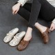 Women's Leather Bowknot Hollow Out Mid Heel Block Mule Shoes Women's Leather Bowknot Hollow Out Mid Heel Block Mule Shoes