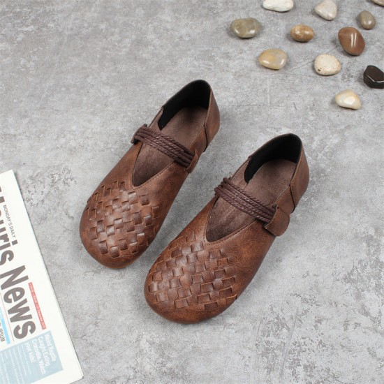 Women's Round Toe Woven Style Velcro Flats Shoes Women's Round Toe Woven Style Velcro Flats Shoes