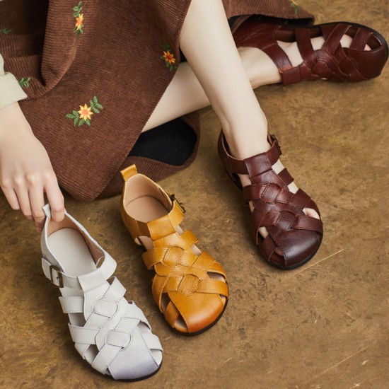 Women Handmade Leather Closed Toe Flat Comfort Buckle Fisherman Shoes Sandals Women Handmade Leather Closed Toe Flat Comfort Buckle Fisherman Shoes Sandals