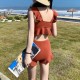 Swimwear Ruffles Solid Backless Korean Style Students High Waist Swimsuit Swimwear Ruffles Solid Backless Korean Style Students High Waist Swimsuit