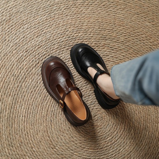T-Buckle Platform Leather Comfortable Low Heel Women's Shoes T-Buckle Platform Leather Comfortable Low Heel Women's Shoes